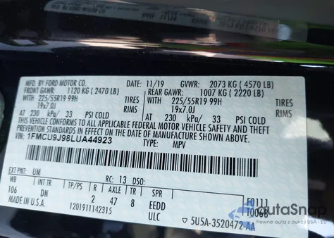 2020 Ford Escape Titanium from USA, damaged, VIN 1FMCU9J98LUA44923